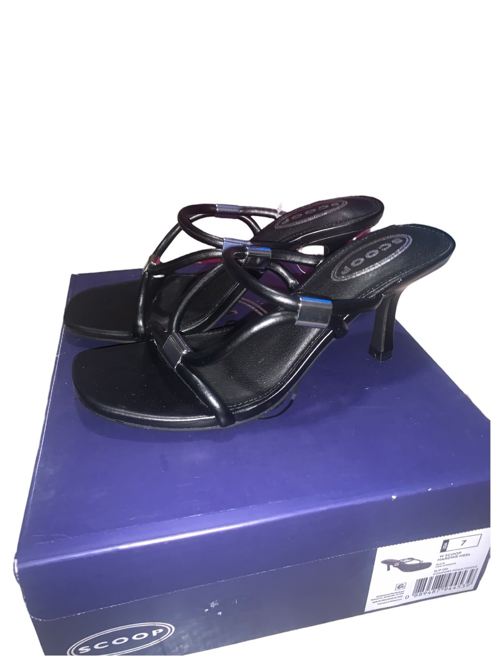 NWT Scoop Black Hardware Stiletto Heels Strappy Open Toe